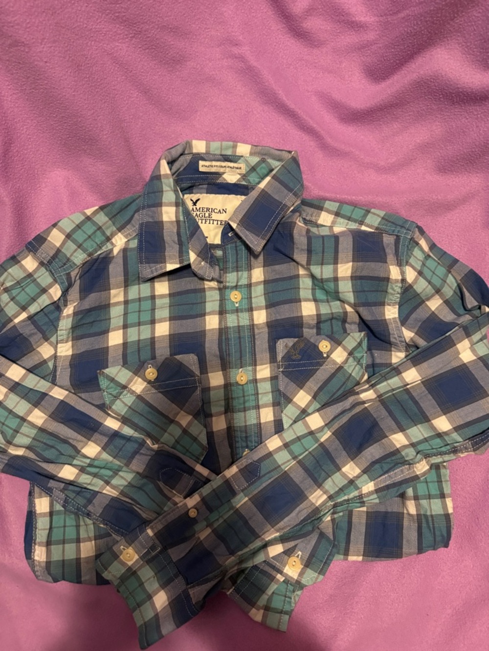 Blue & Teal Plaid Button-Down Shirt